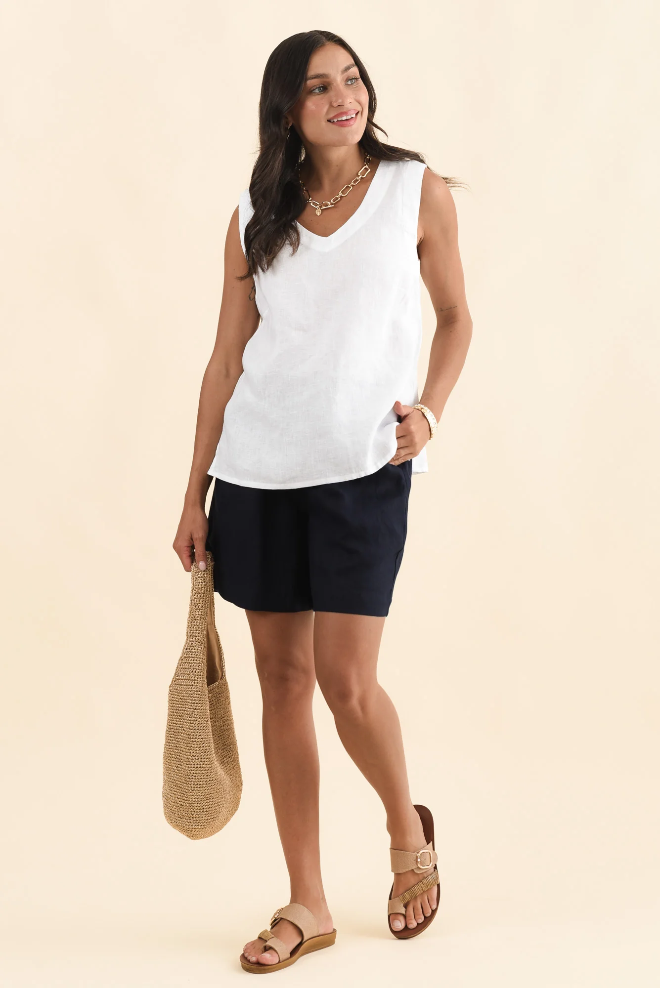 Nirah Navy Linen Pocket Shorts - Image 6