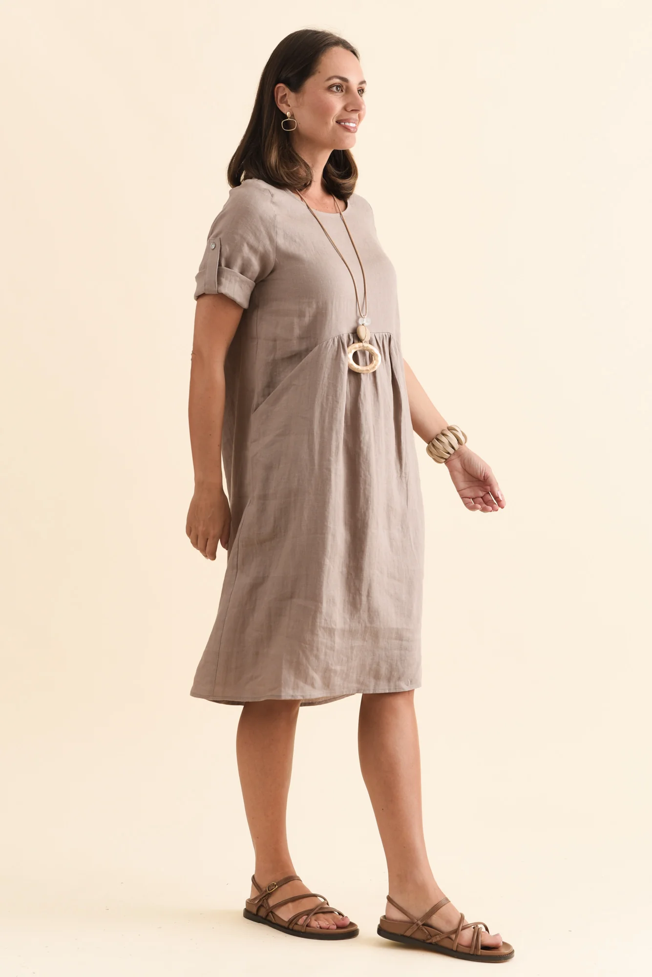 Nolita Mocha Linen Pocket Dress - Image 3