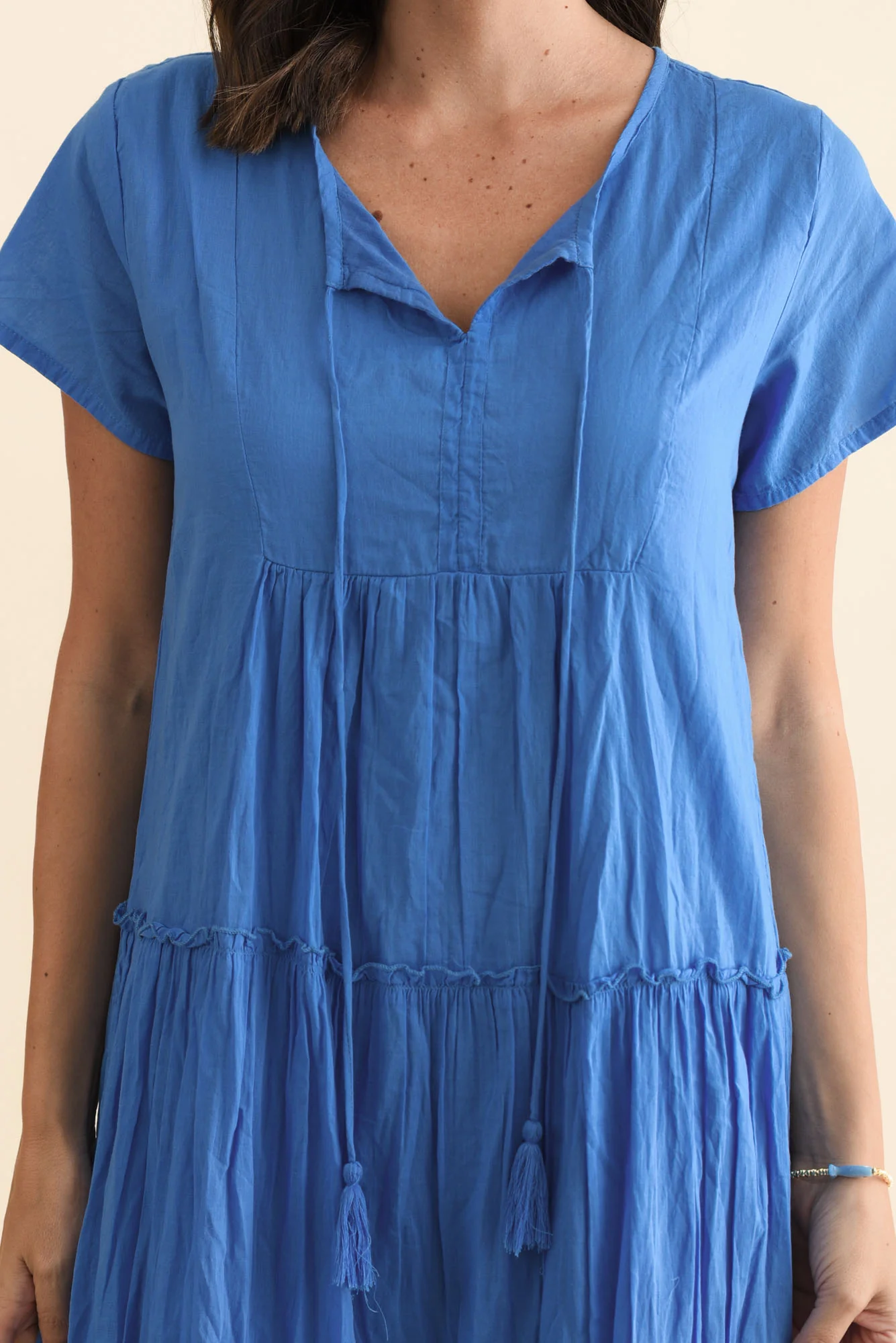 Nona Blue Crinkle Cotton Maxi Dress - Image 6