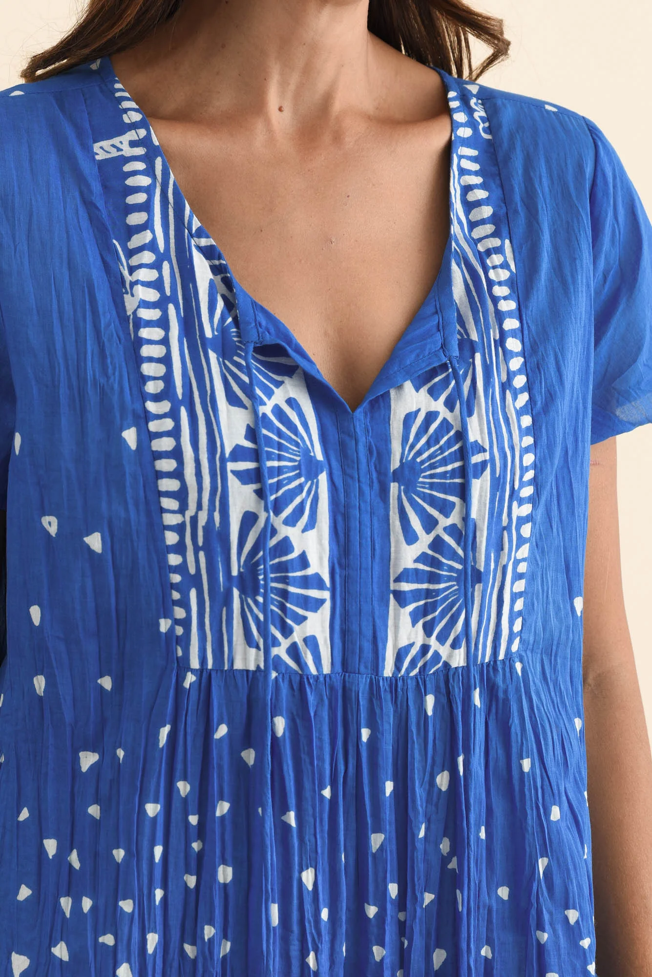 Nona Cobalt Palm Crinkle Cotton Maxi Dress - Image 5
