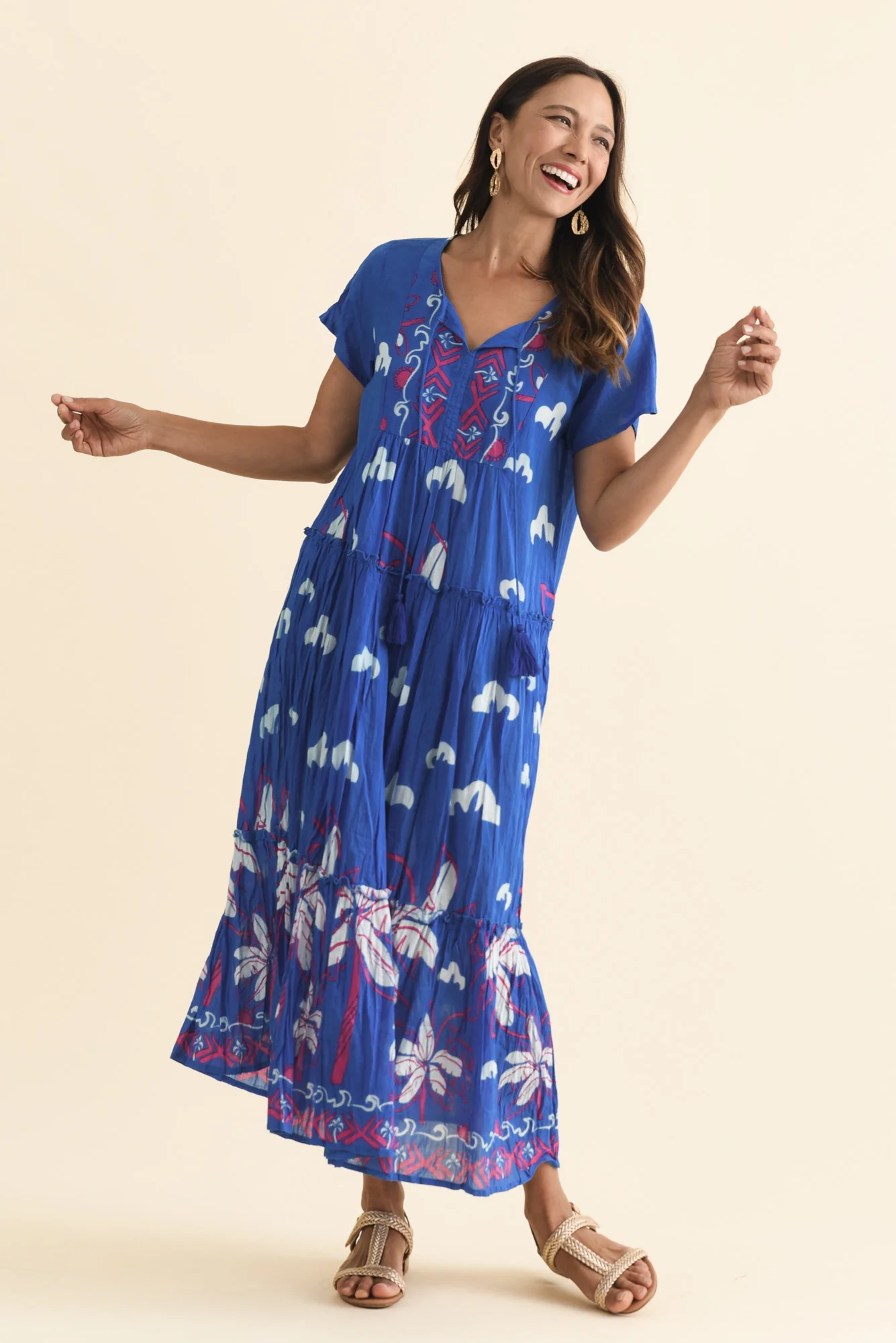 Nona Cobalt Seaside Crinkle Cotton Maxi Dress - Image 3