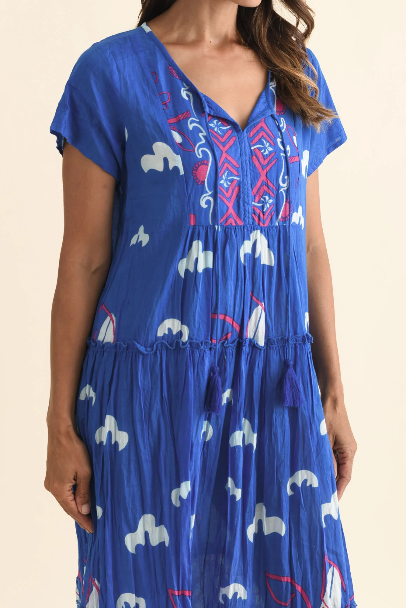 Nona Cobalt Seaside Crinkle Cotton Maxi Dress - Image 6