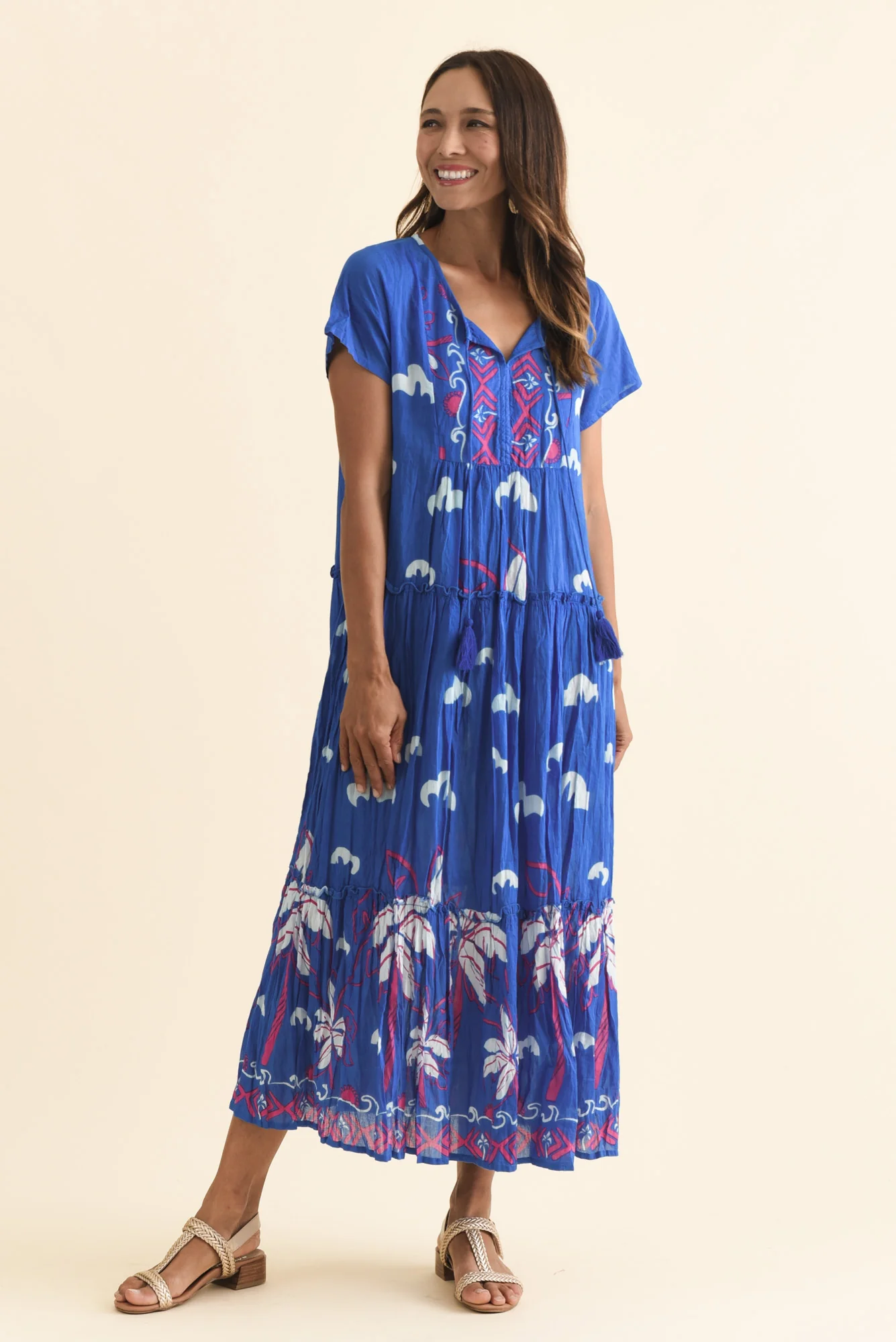 Nona Cobalt Seaside Crinkle Cotton Maxi Dress - Image 7