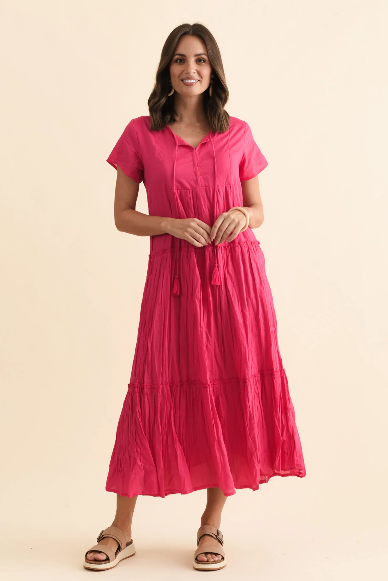 Nona Fuchsia Crinkle Cotton Maxi Dress - Image 2