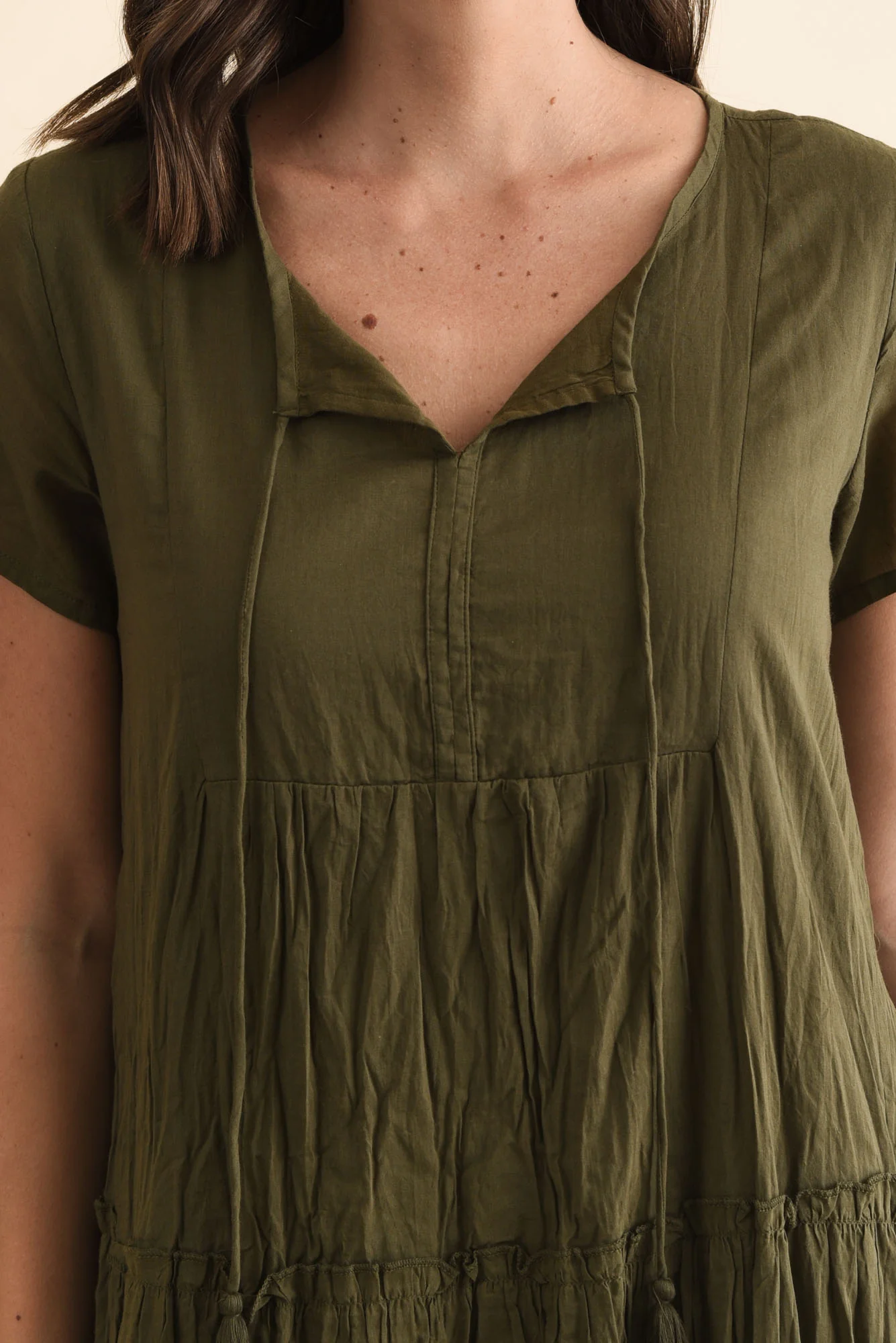 Nona Khaki Crinkle Cotton Maxi Dress - Image 5