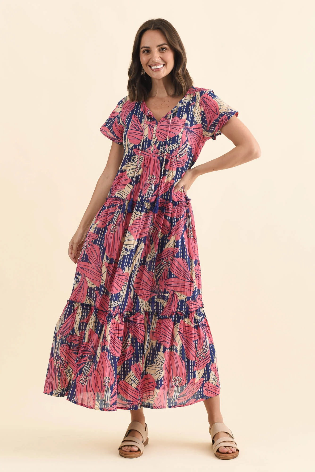 Nona Pink Lily Crinkle Cotton Maxi Dress - Image 2