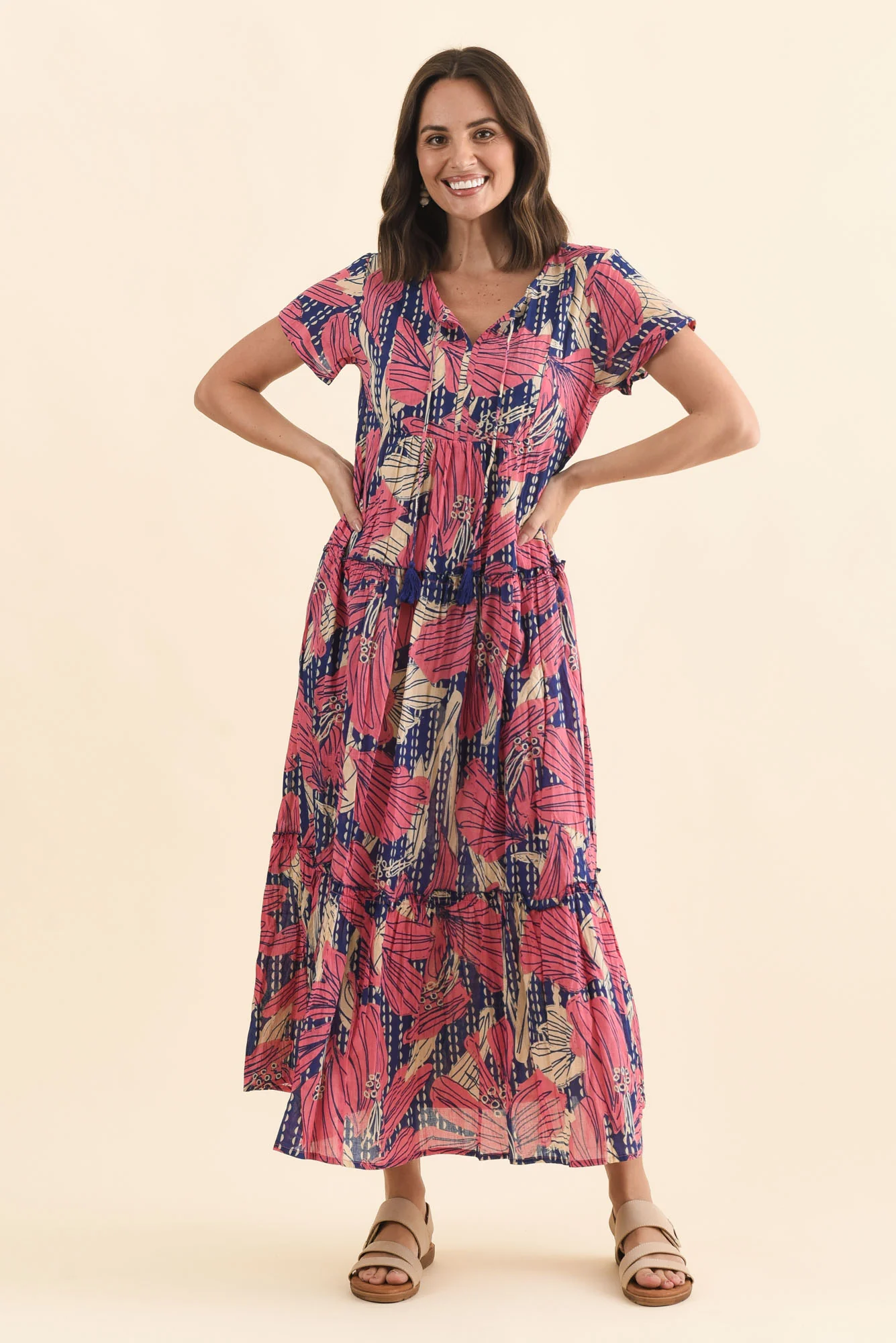 Nona Pink Lily Crinkle Cotton Maxi Dress - Image 3