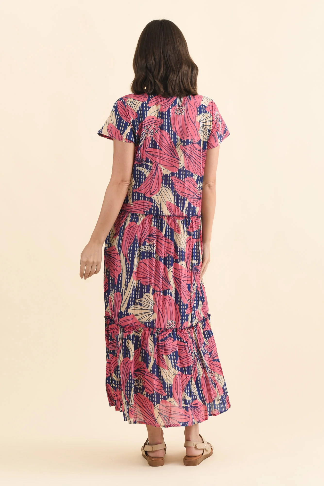 Nona Pink Lily Crinkle Cotton Maxi Dress - Image 5