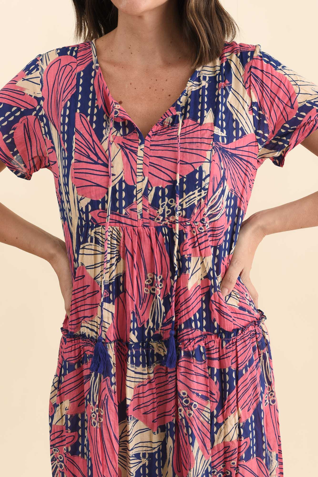 Nona Pink Lily Crinkle Cotton Maxi Dress - Image 6