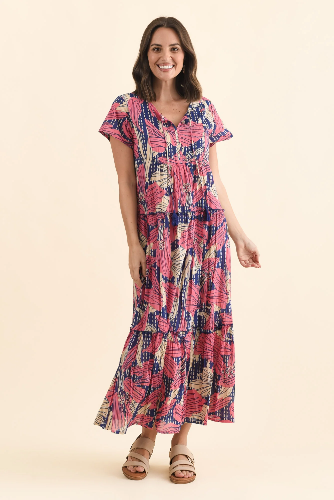 Nona Pink Lily Crinkle Cotton Maxi Dress - Image 7