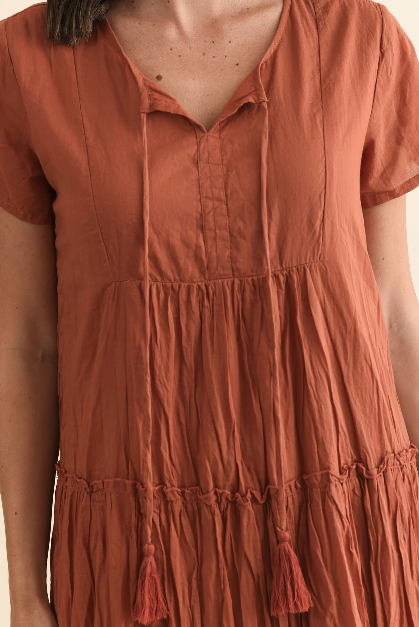 Nona Rust Crinkle Cotton Maxi Dress - Image 5
