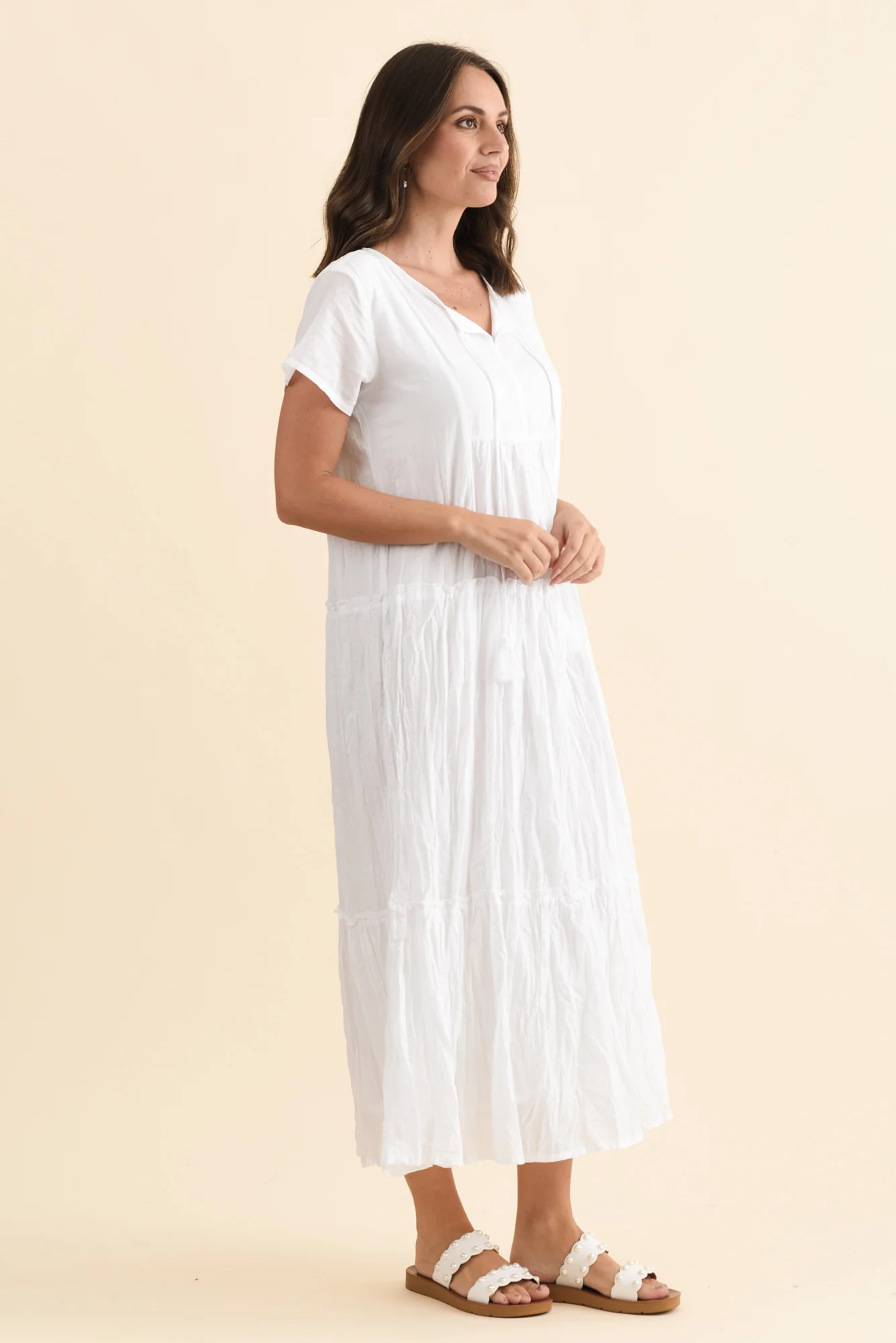 Nona White Crinkle Cotton Maxi Dress - Image 3