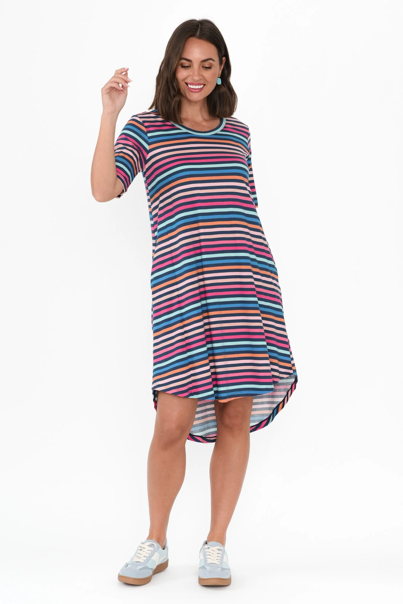 Nyree Blue Stripe Hi Lo Cotton Dress