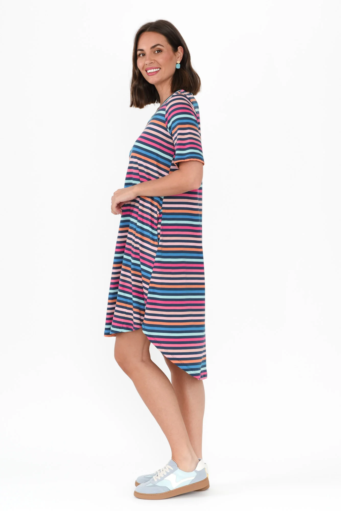 Nyree Blue Stripe Hi Lo Cotton Dress - Image 3