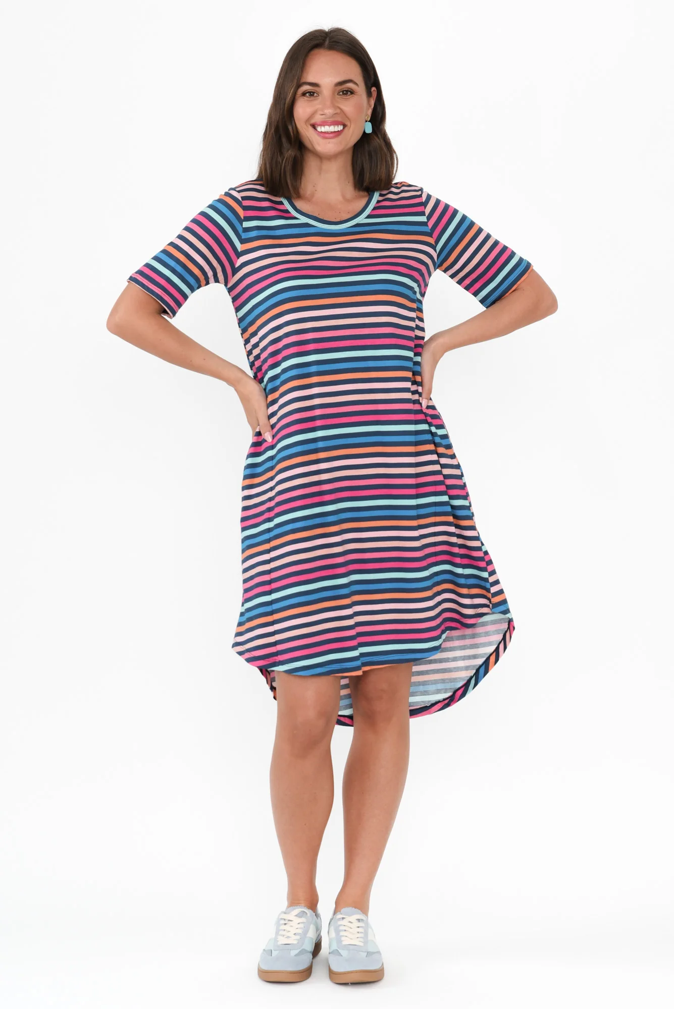 Nyree Blue Stripe Hi Lo Cotton Dress - Image 6