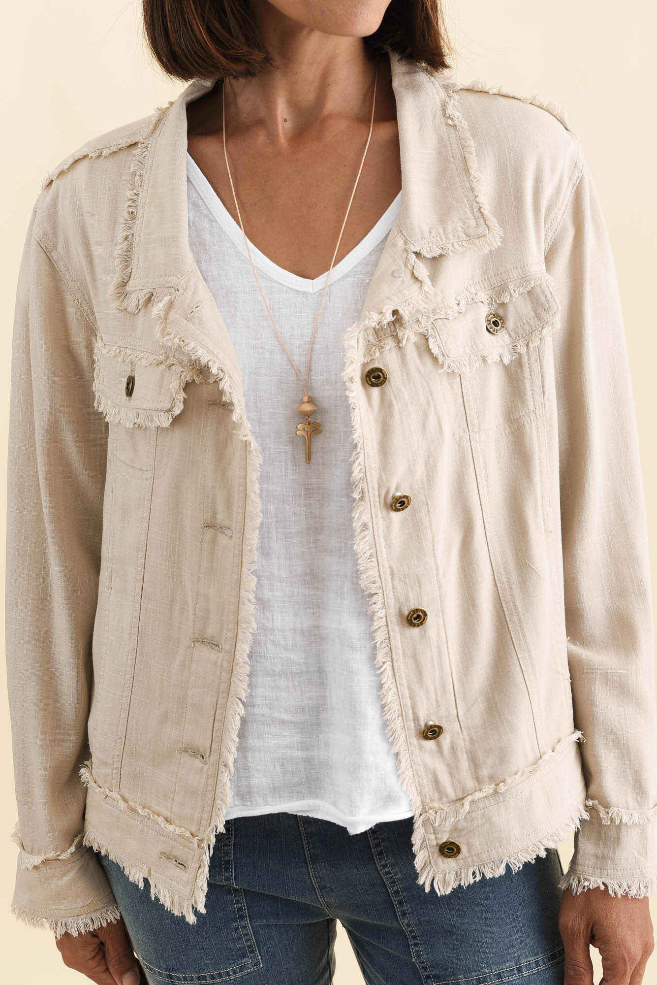 Oakley Beige Linen Frayed Jacket - Image 5