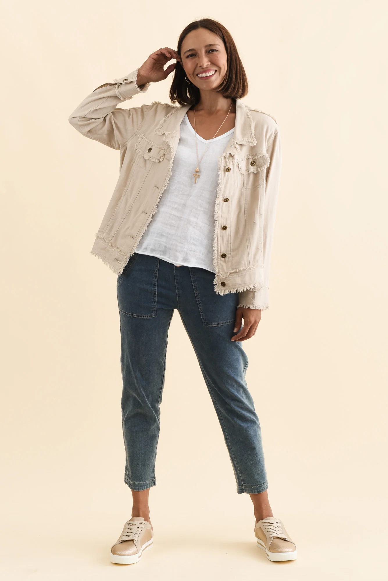 Oakley Beige Linen Frayed Jacket - Image 6