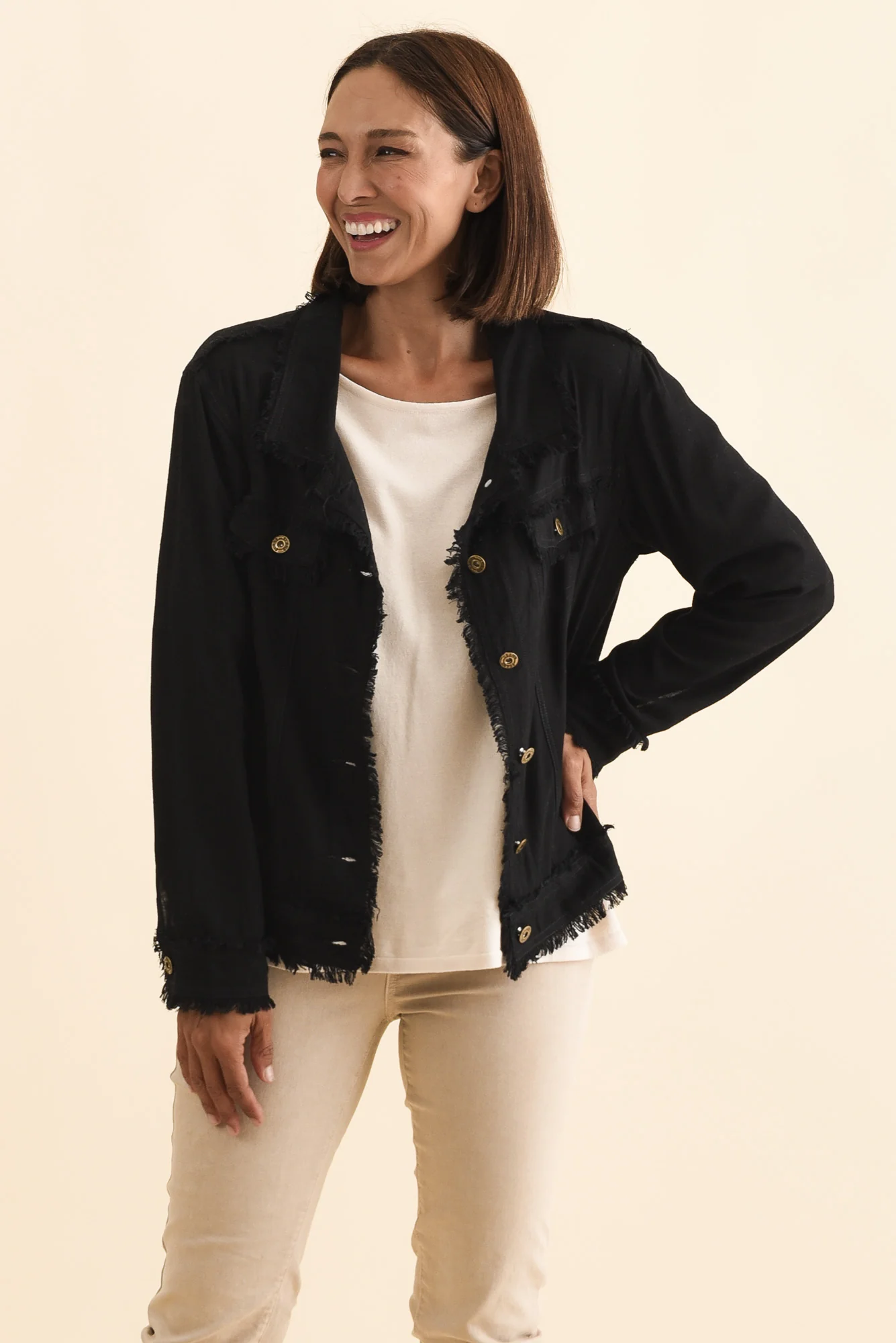Oakley Black Linen Frayed Jacket