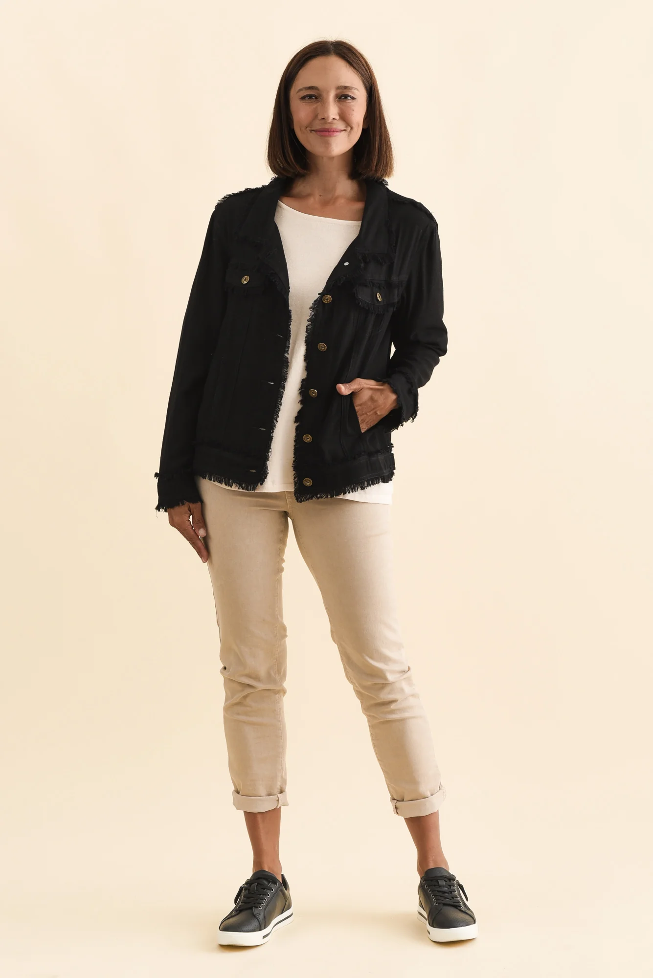 Oakley Black Linen Frayed Jacket - Image 6