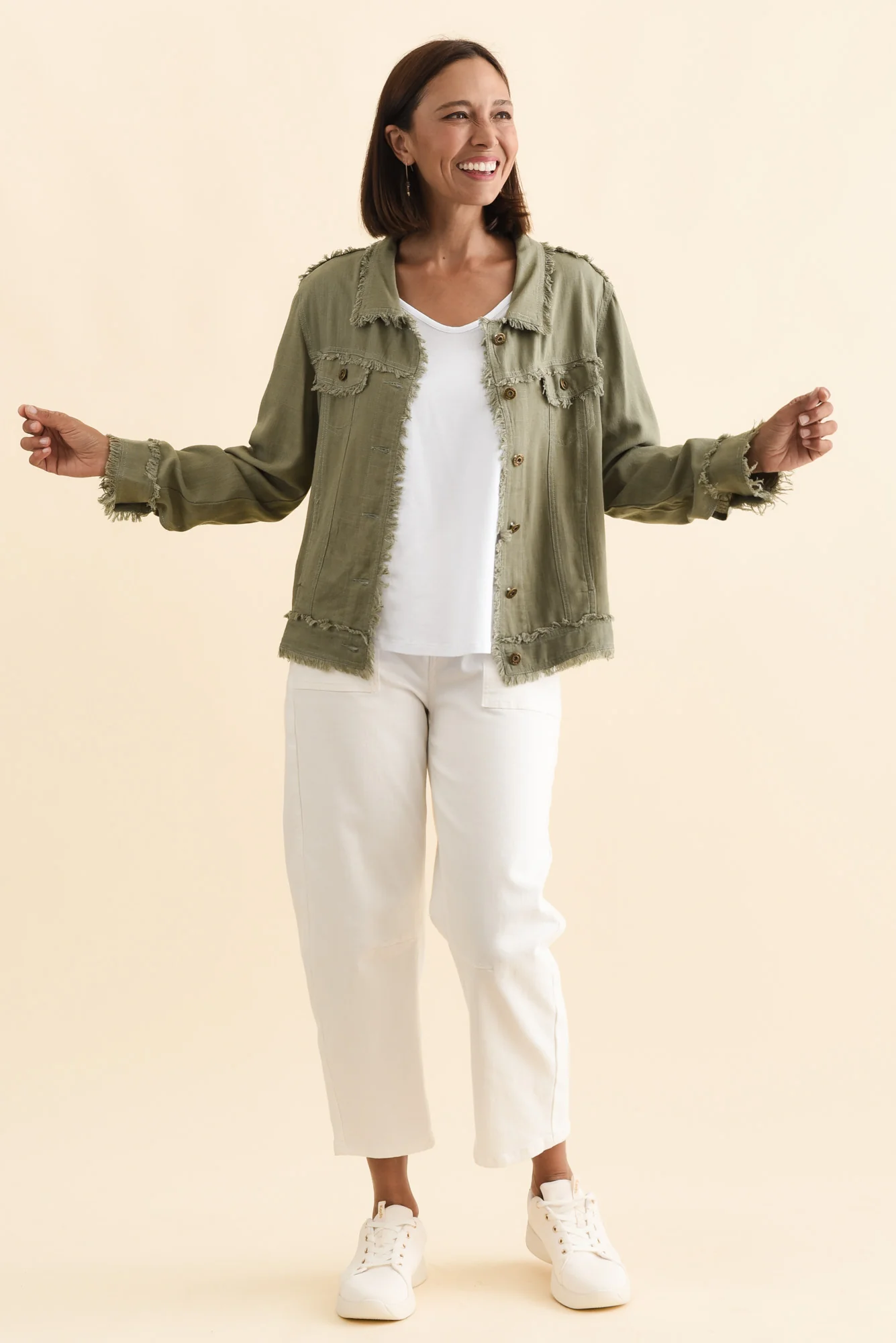 Oakley Khaki Linen Frayed Jacket - Image 6