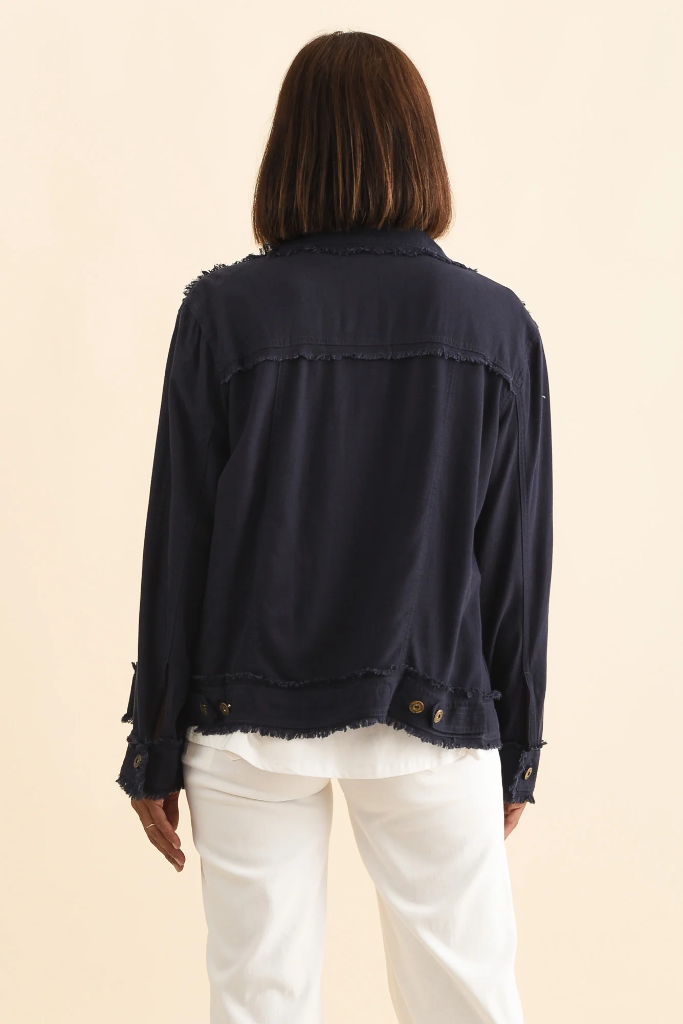 Oakley Navy Linen Frayed Jacket - Image 5