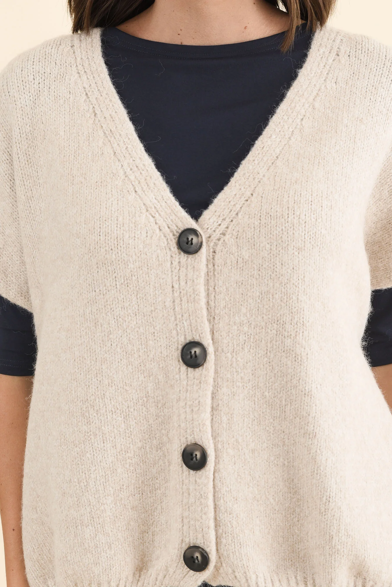 Oaklyn Beige Knit Button Top - Image 5