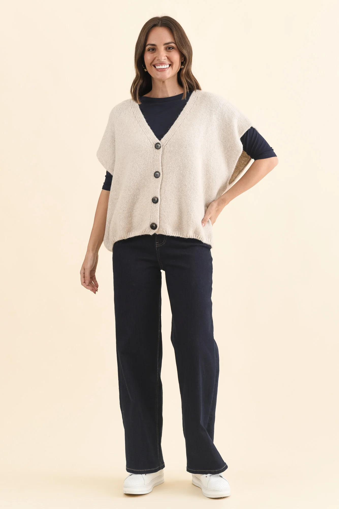 Oaklyn Beige Knit Button Top - Image 6