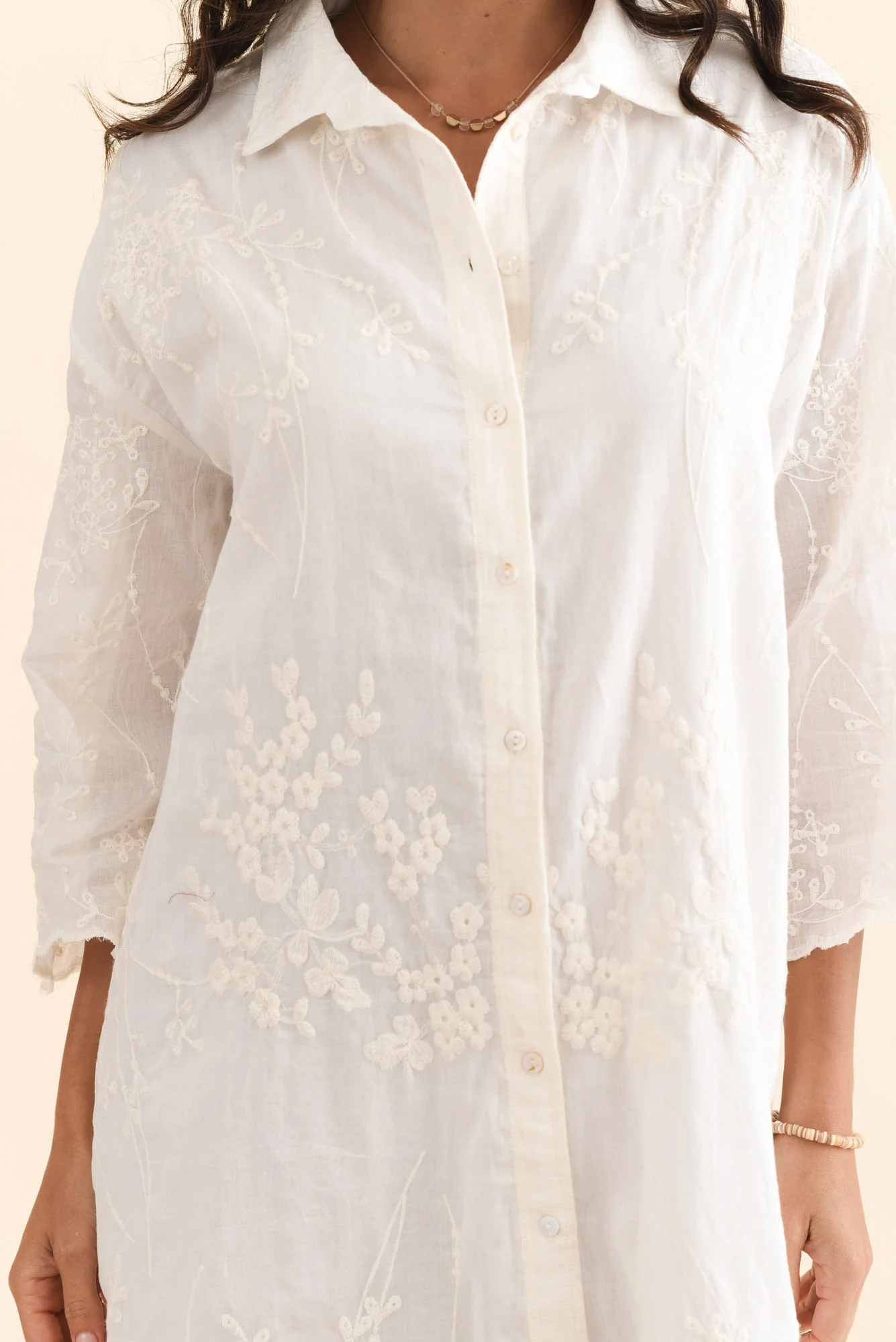 Offredo White Cotton Embroidered Shirt Dress - Image 5