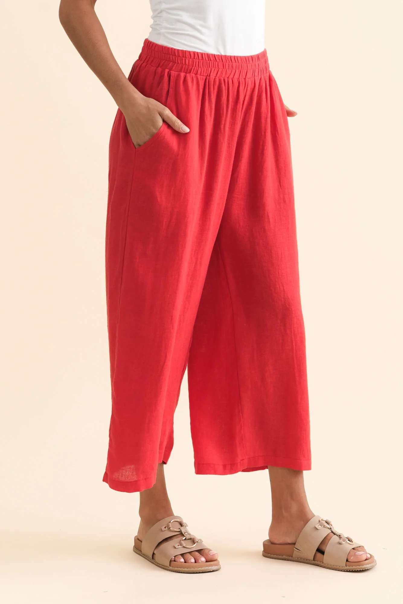 Olga Red Linen Wide Leg Pants - Image 3