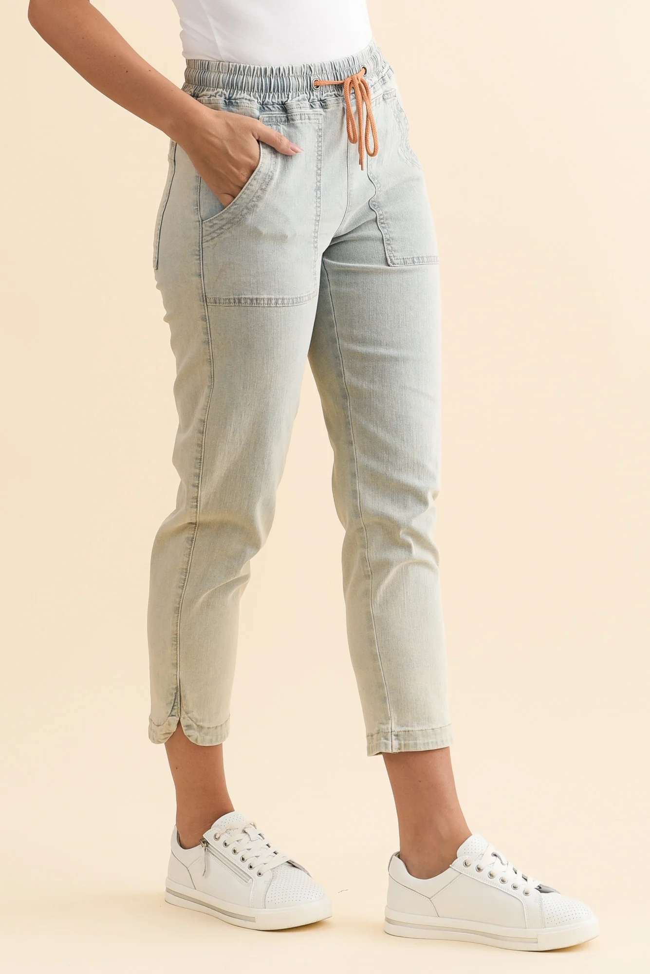 Orbe Light Blue Denim Drawstring Jeans - Image 4
