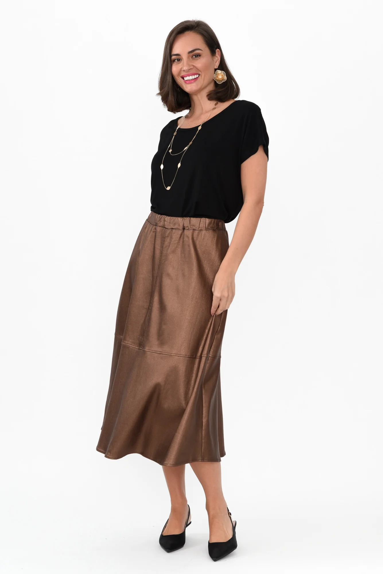 Oriel Bronze Faux Leather Midi Skirt - Image 3