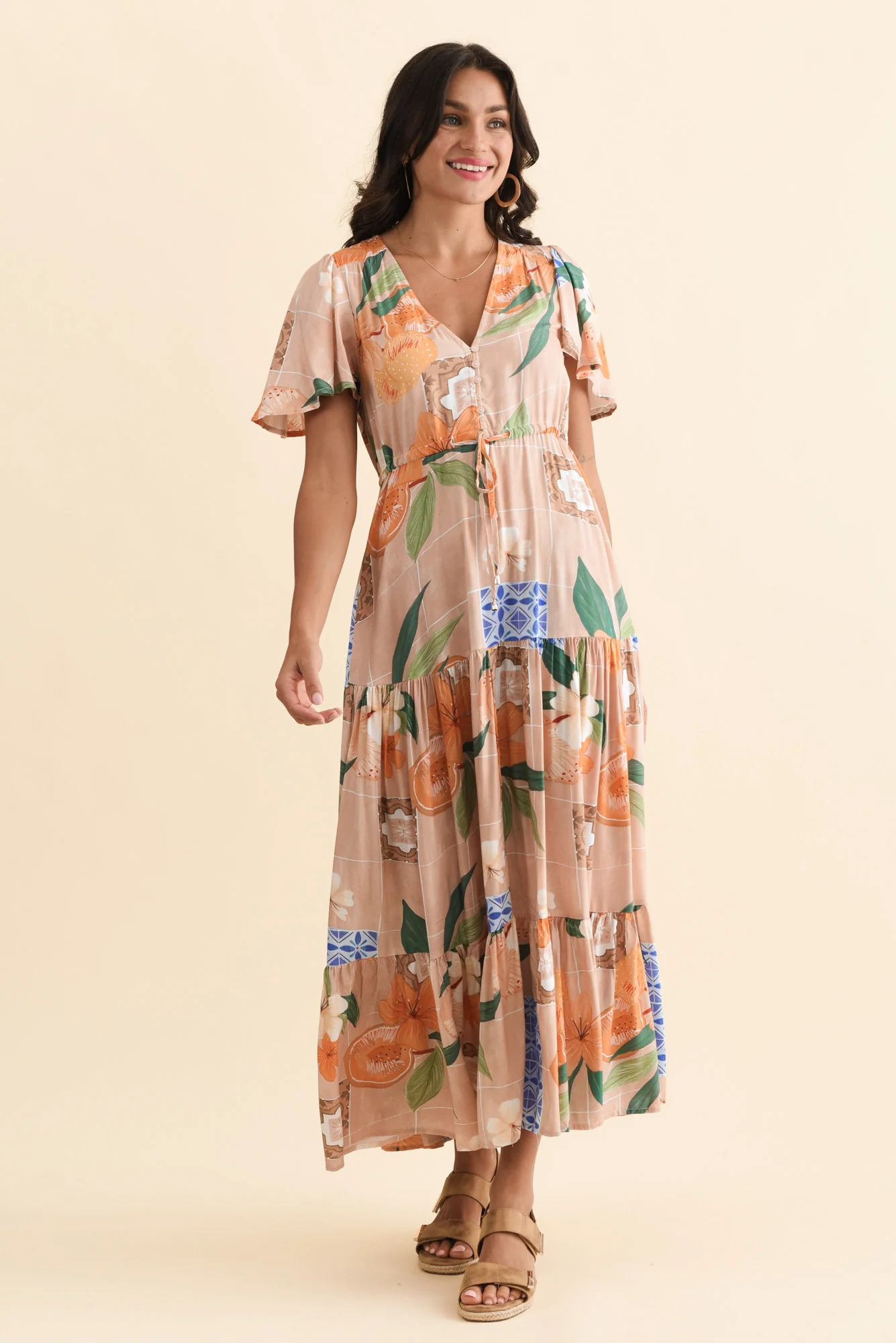 Orson Apricot Floral Tier Dress - Image 3