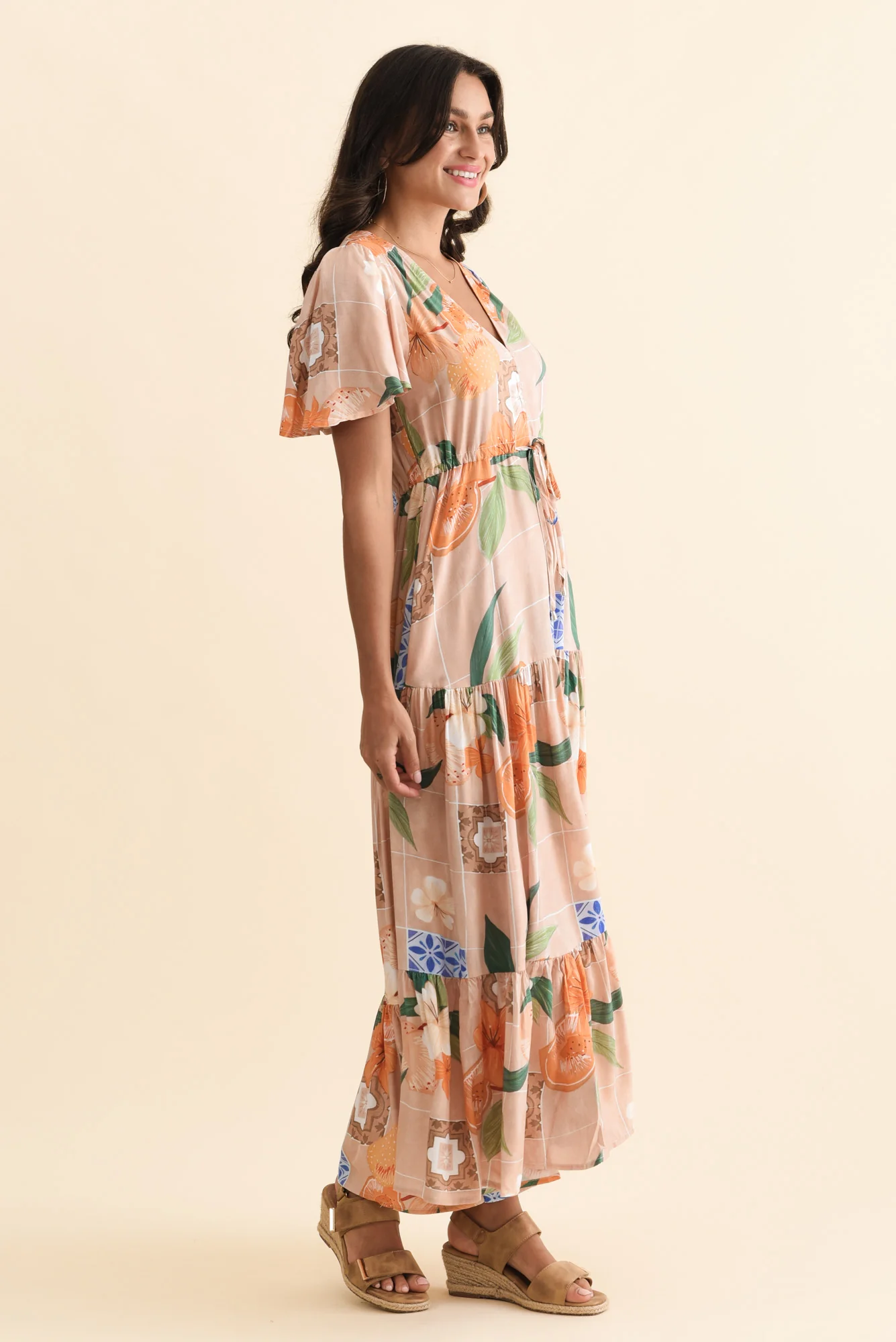 Orson Apricot Floral Tier Dress - Image 4