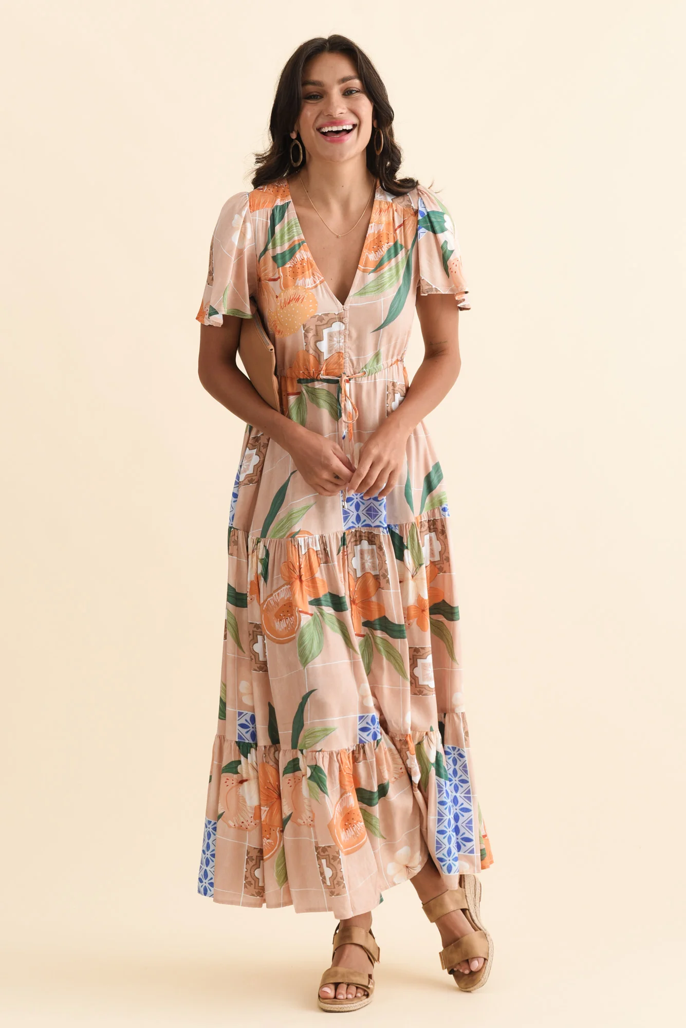 Orson Apricot Floral Tier Dress - Image 7