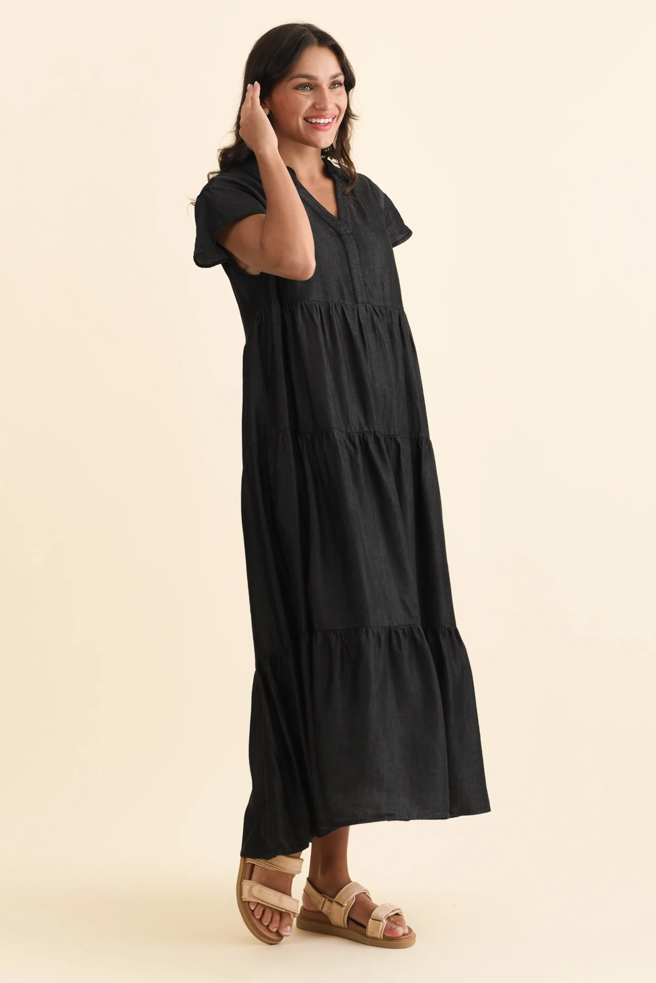 Oxford Dark Navy Tencel Tier Dress - Image 3