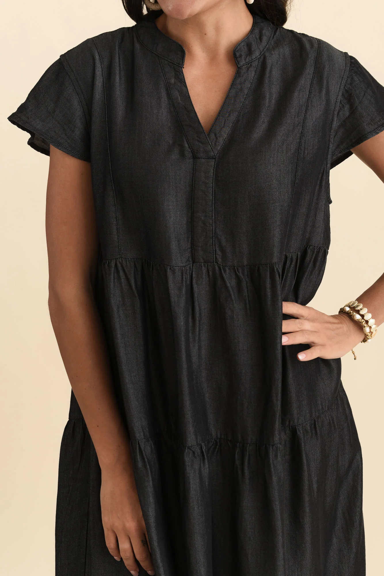 Oxford Dark Navy Tencel Tier Dress - Image 5