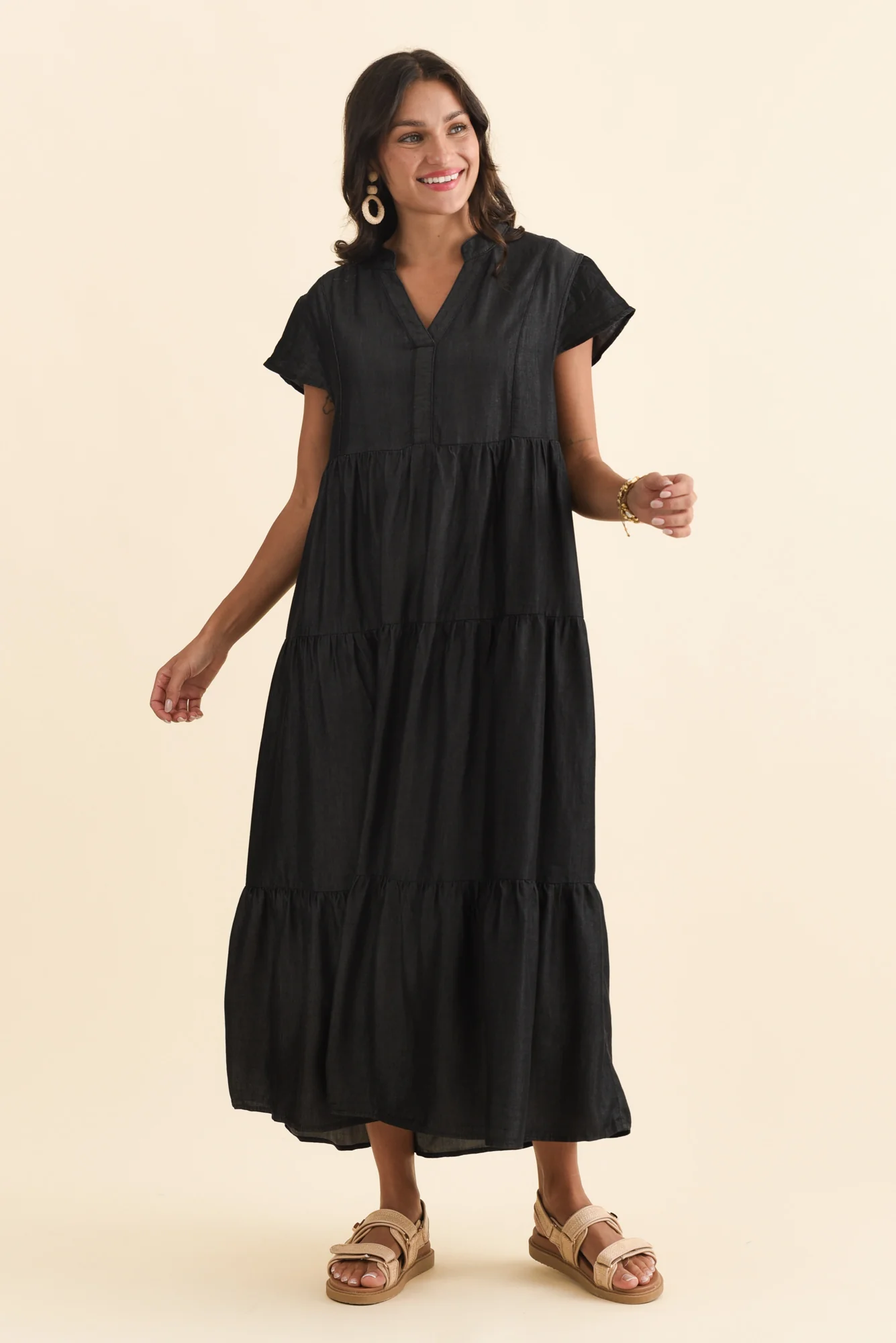 Oxford Dark Navy Tencel Tier Dress - Image 6