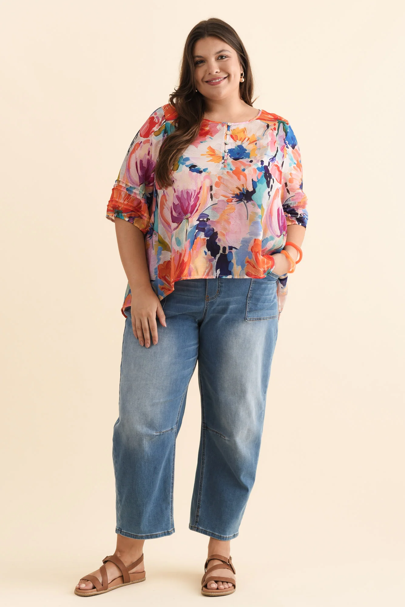 Paden Orange Floral Button Top - Image 8