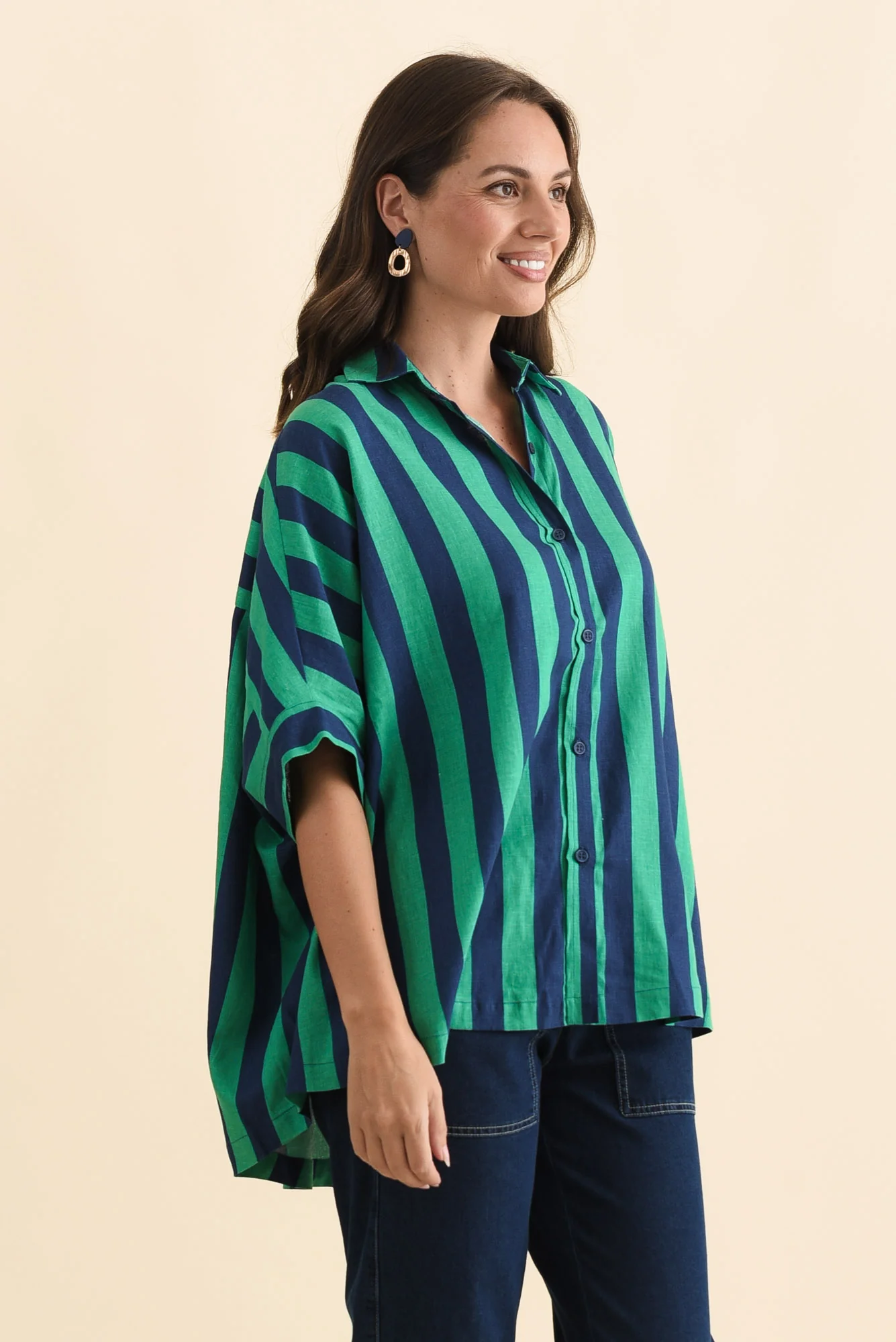 Palermo Turquoise Stripe Linen Blend Shirt - Image 3