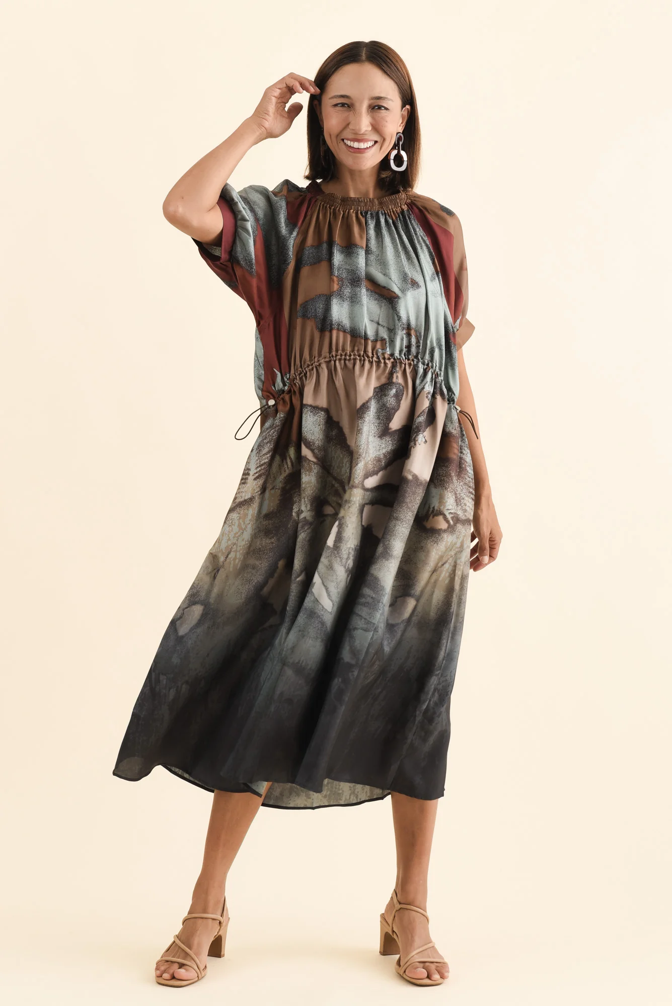 Palisades Mocha Floral Silk Dress