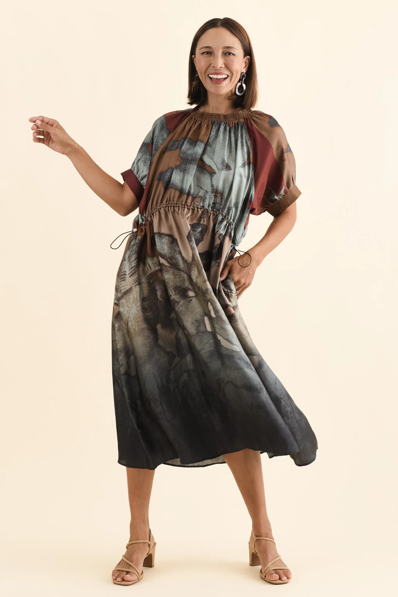 Palisades Mocha Floral Silk Dress - Image 2