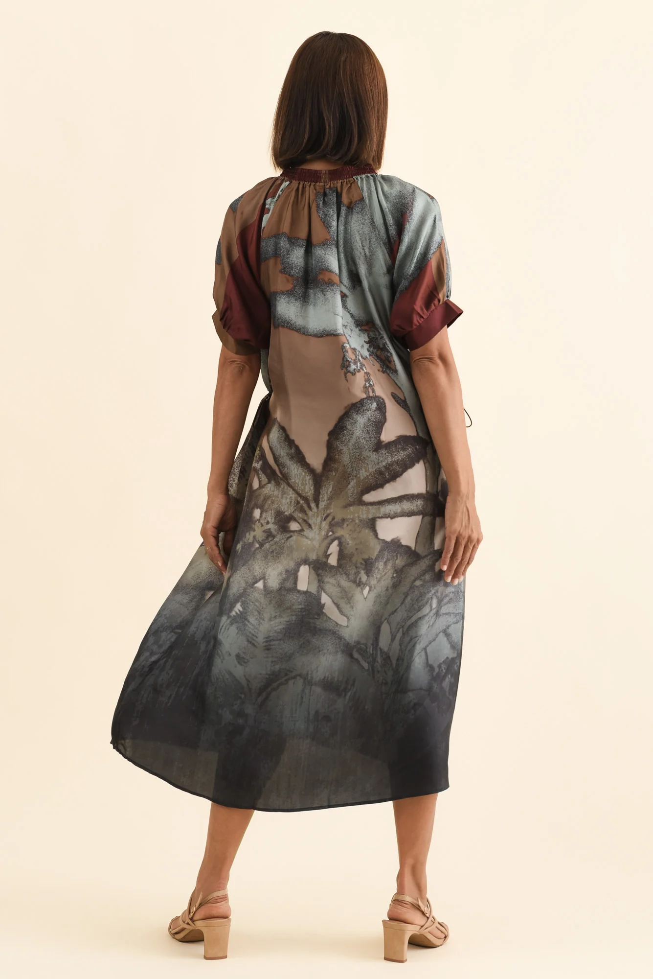 Palisades Mocha Floral Silk Dress - Image 4