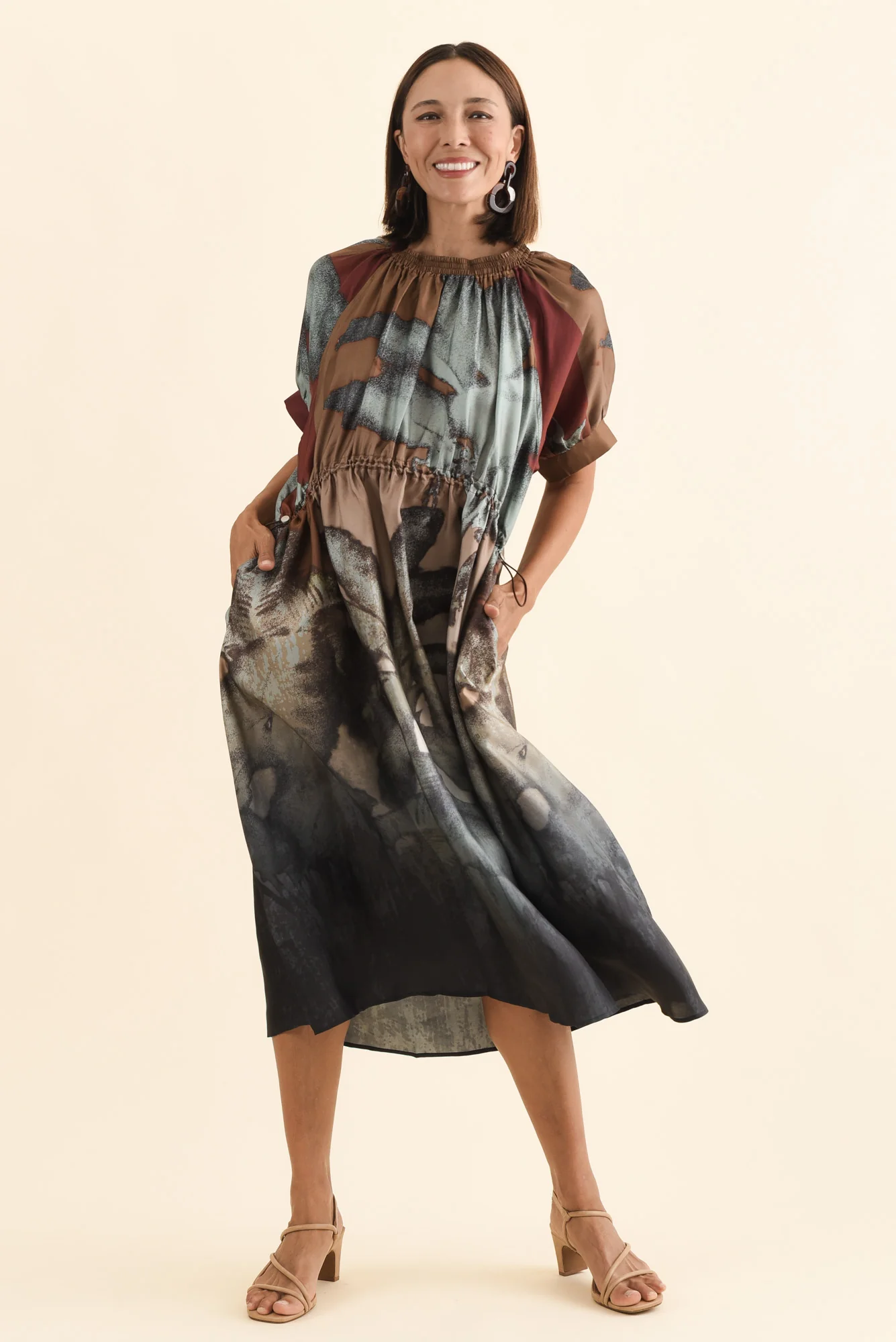 Palisades Mocha Floral Silk Dress - Image 6