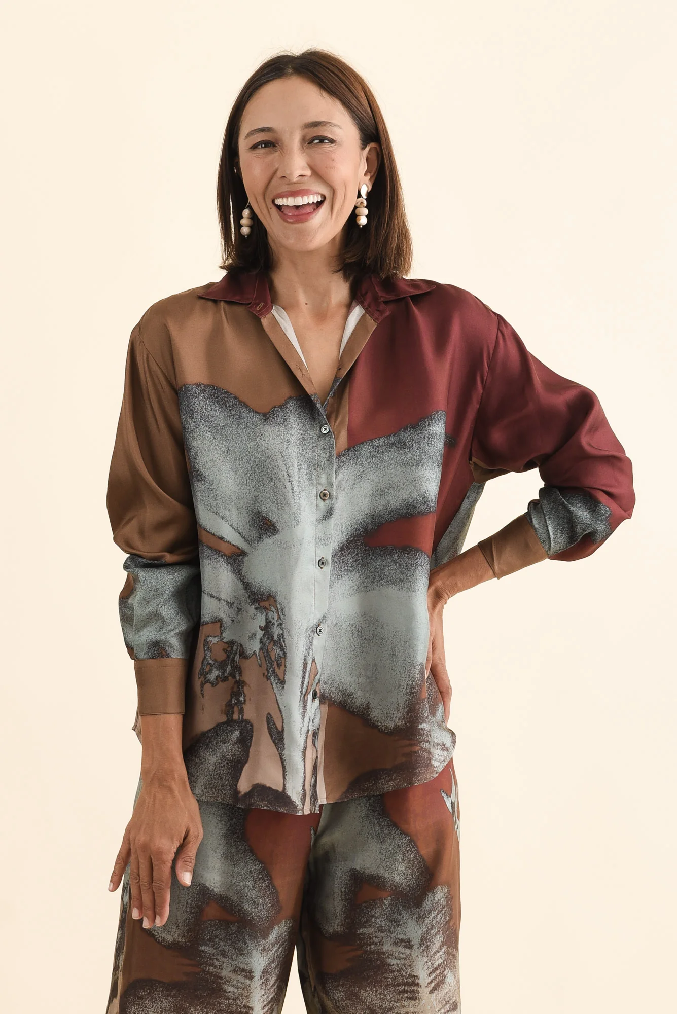 Palisades Mocha Floral Silk Shirt