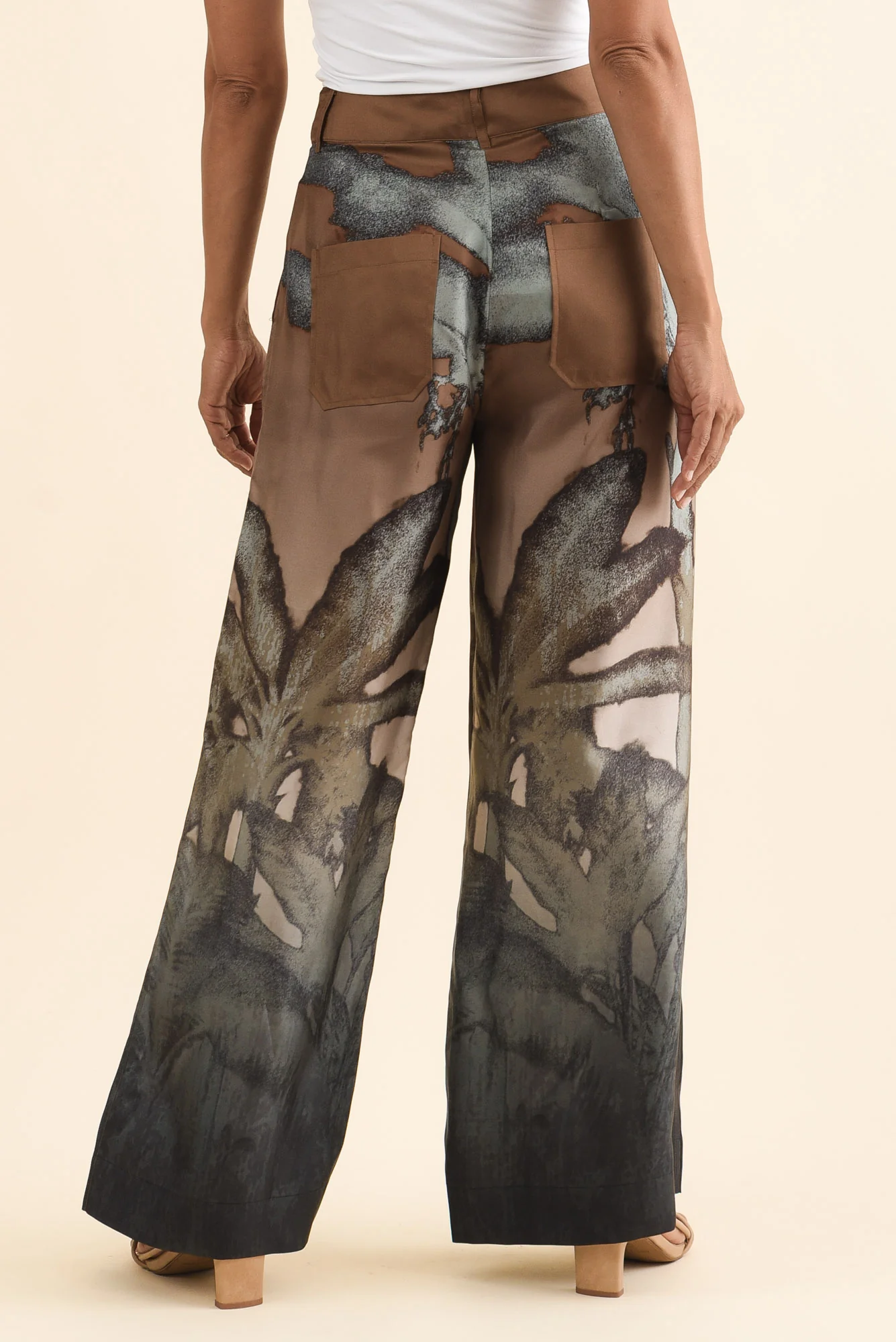 Palisades Mocha Floral Silk Wide Leg Pants - Image 4