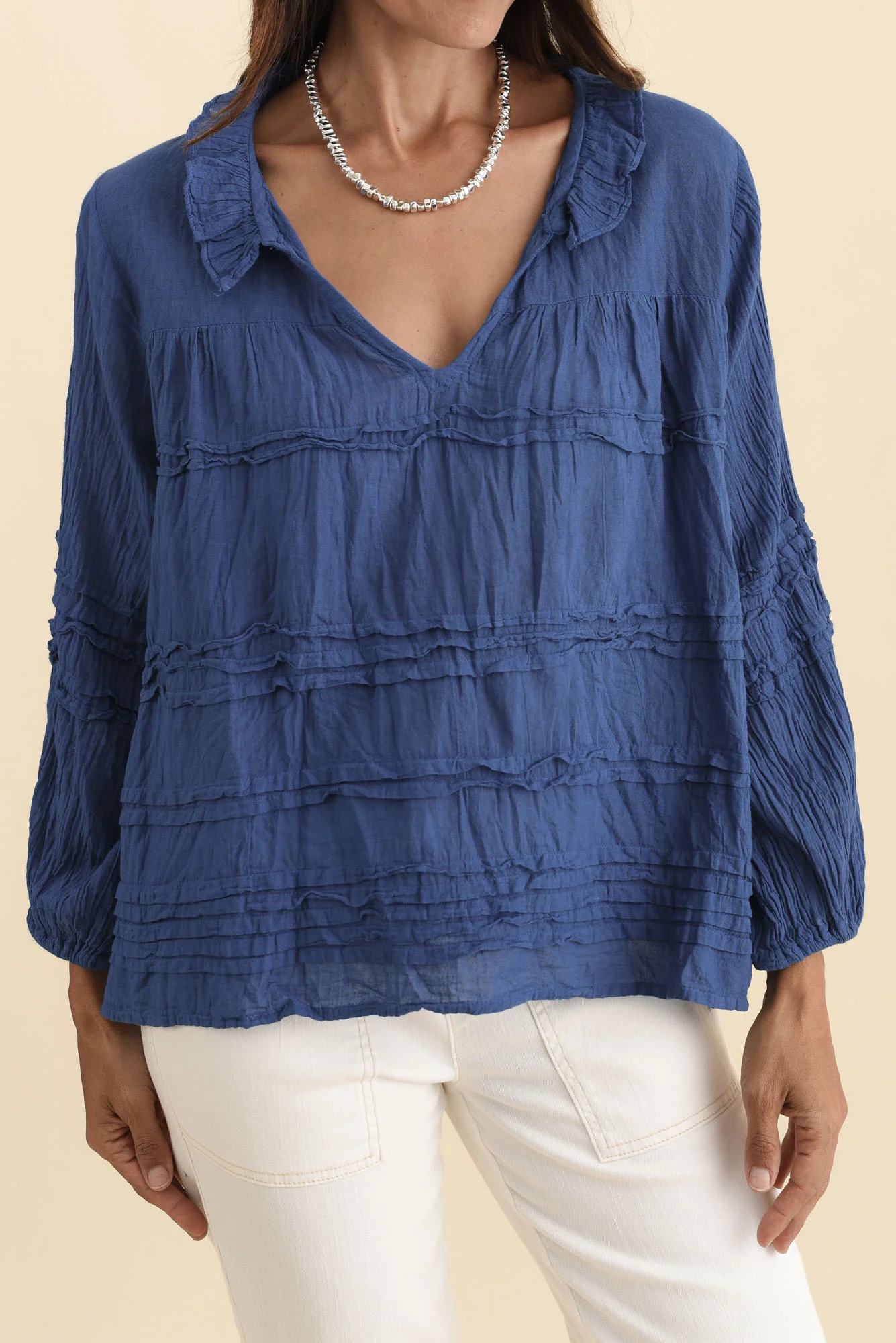 Palmer Navy Cotton Long Sleeve Top - Image 5