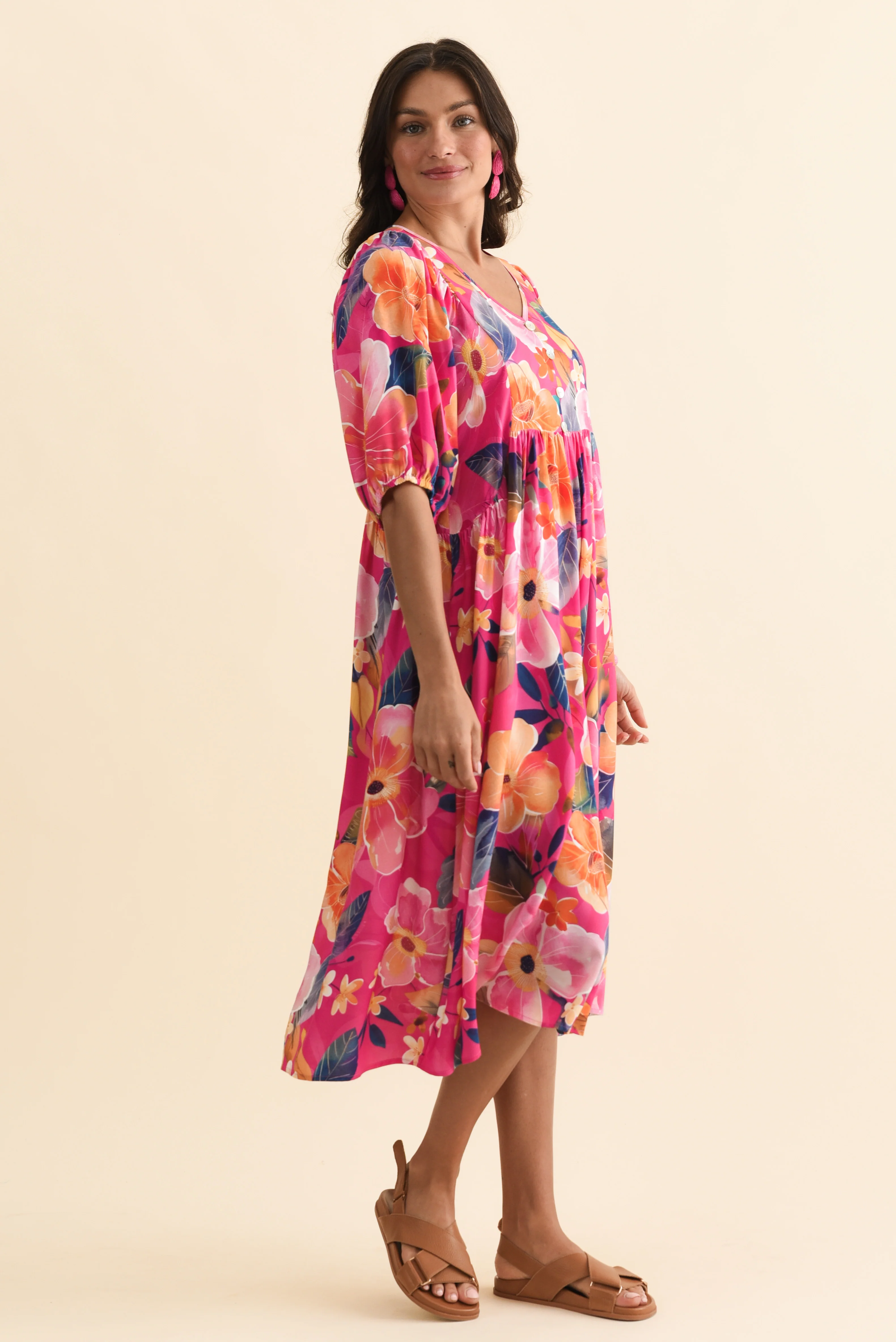 Pansy Pink Floral Pocket Dress - Image 4
