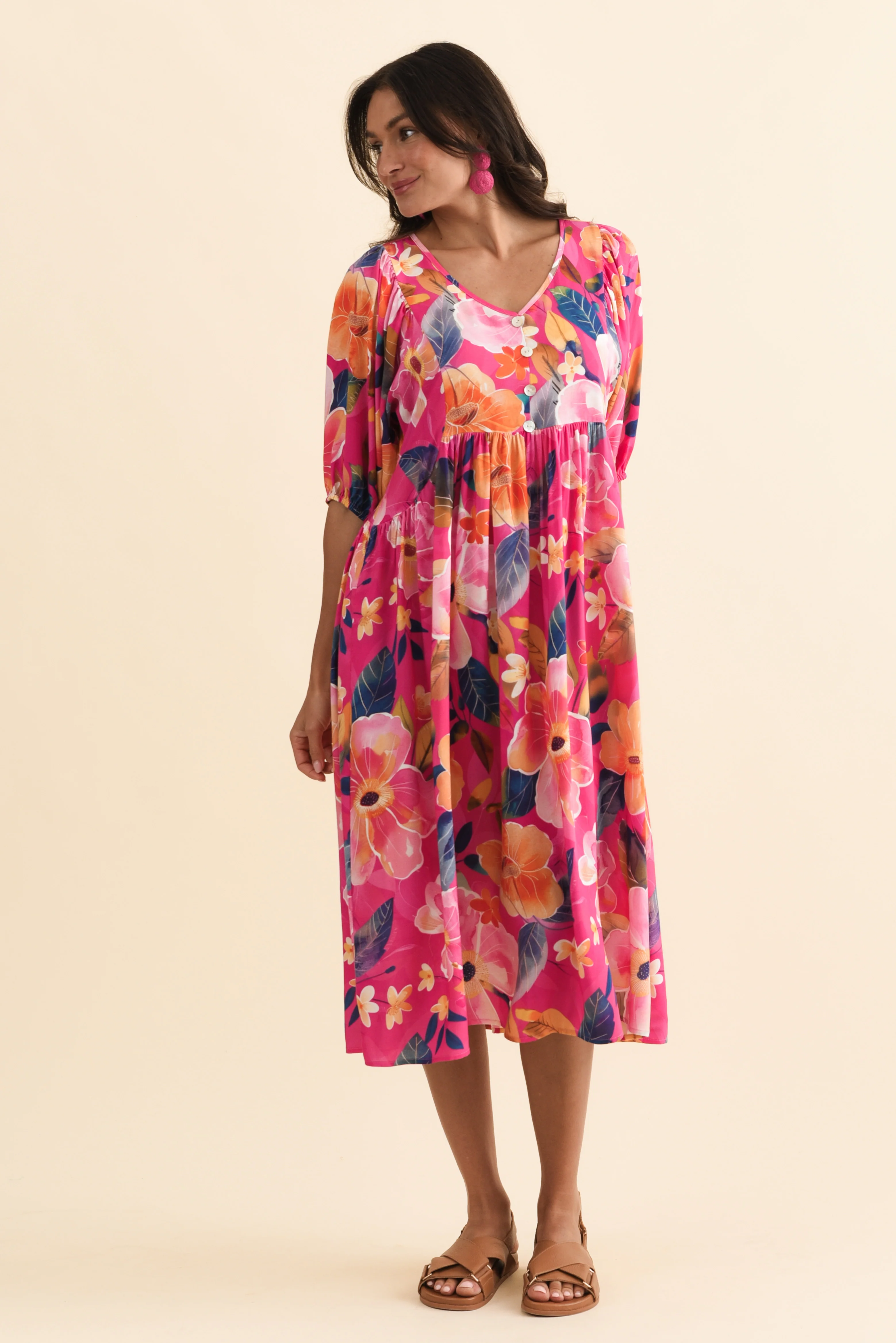 Pansy Pink Floral Pocket Dress - Image 7