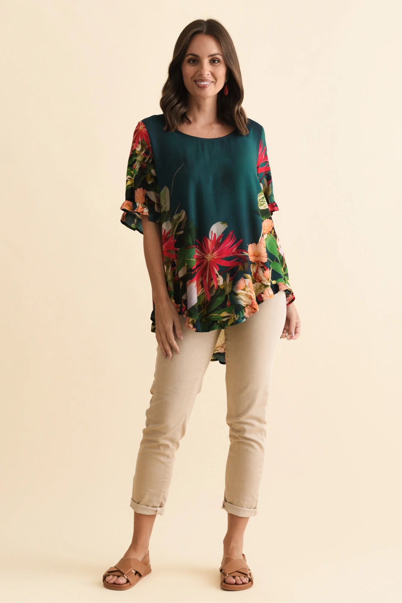 Perrin Emerald Floral Ruffle Top - Image 6