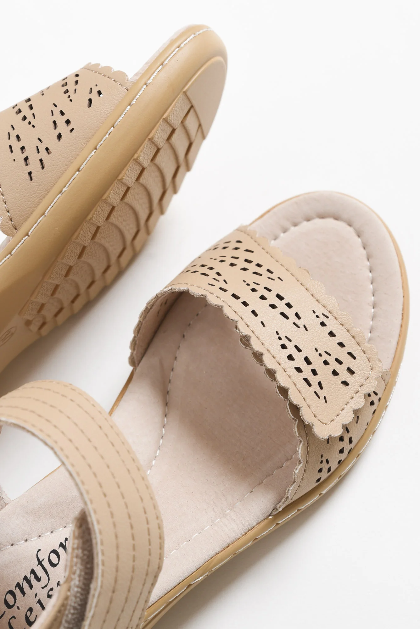 Petal Beige Leather Velcro Sandal - Image 3